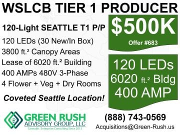 120-Light Seattle I-502 / WSLCB Tier 1 Cannabis Producer/Processor For Sale, Offer #683