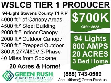 94-Light Spokane-Area Tier 1 Cannabis Producer/Processor with 20 Acres and Home For Sale, Offer #688