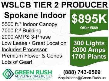 200 AMP, 300-Light Spokane Area I-502 / WSLCB Cannabis Producer, Tier 2/ Cannabis Processor For Sale, Offer #669