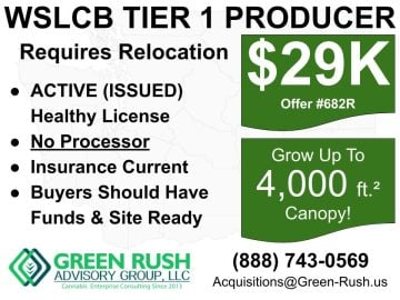 Washington I 502 WSLCB Tier 1 Cannabis Producer License For Sale, Offer #682R