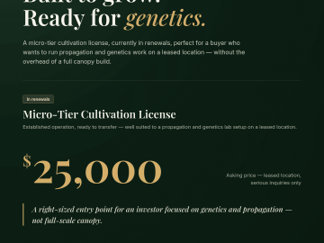 Micro tier cultivation perfect for propagation and genetics lab, leased location