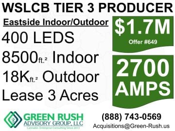 400-Light EASTSIDE I-502 / WSLCB Tier 3 Cannabis Producer/Processor For Sale, Offer #649