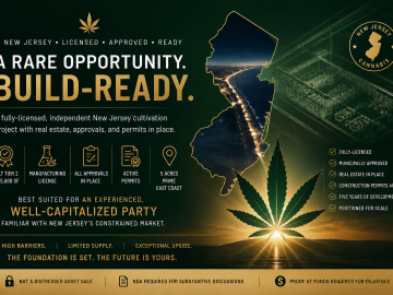NJ Cultivator 5 Acres, Annual to 25k SF Canopy, Muni Approved