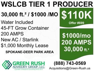 Washington Tier 1 Cannabis Producer With Ultra-Low-Cost Cultivation Site