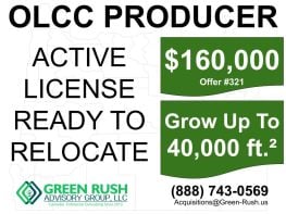 OREGON OLCC RECREATIONAL CANNABIS PRODUCER LICENSE FOR SALE