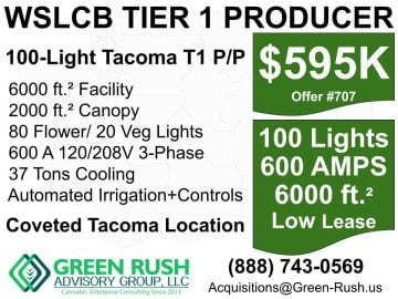 100-Light Tacoma Tier 1 Cannabis Producer Processor For Sale #707