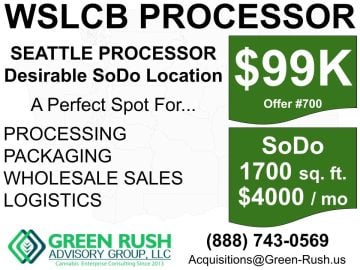 WSLCB Cannabis Processor for Sale – 1,700 SF Seattle/SoDo Location, Offer #700