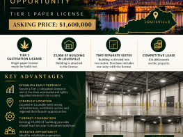 Premium Kentucky Cannabis Opportunity: Tier 1 Cultivation Paper License with 23,000 Sq. Ft. Facility in Louisville (License Can Be Moved) | Rent is only 14K!